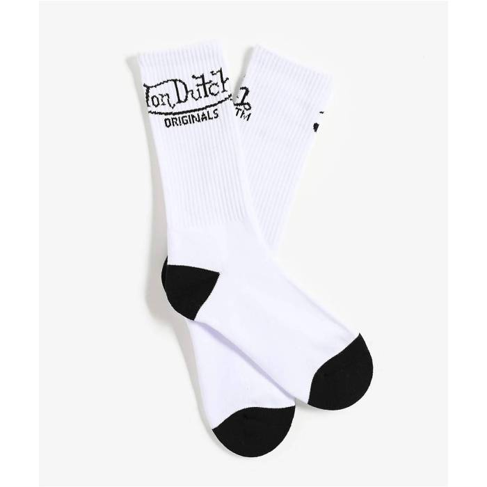 フォンダッチ Von Dutch 【 Logo White Crew Socks Men's White 】 ロゴ 白色 ホワイト クルー ソックス・靴下 メンズ 白色 ホワイト
