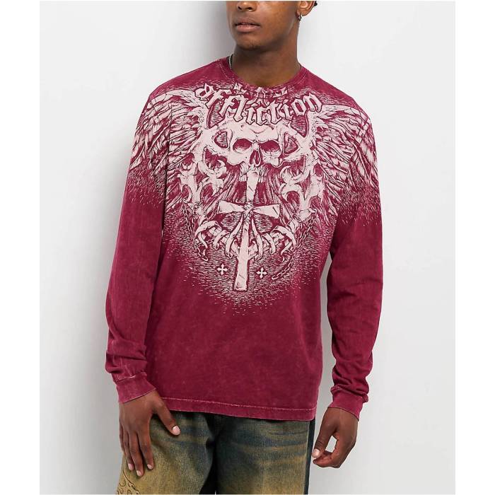 アフリクション Affliction 【 Eternity Dark Red Long Sleeve T-Shirt Men's Dark Red 】 Red 赤・レッド Sleeve スリーブ Tシャツ メンズ Red 赤・レッド