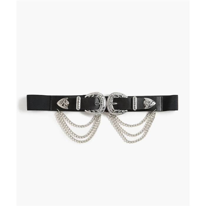 Ella Shea 【 Double Buckle \u0026 Chain Black Belt Women\u0027s Black 】 バックル 黒いこと 黒いこと 胴締め レディース 黒いこと 黒いこと