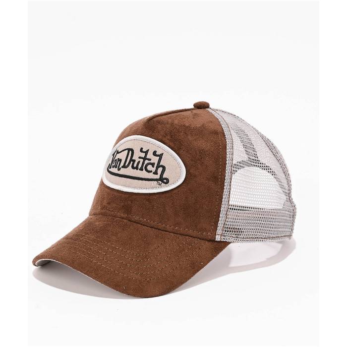 【★百貨店SALE★6/11真夜中2時迄】フォンダッチ Von Dutch 【 Suede Brown \u0026 Grey Trucker Hat Men\u0027s Brown 】 スエード・スウェード 赤銅色 赤銅色 薄墨色 薄墨色 トラッカー メンズ 赤銅色 赤銅色