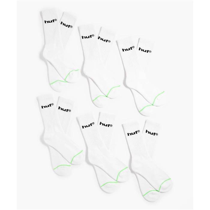 ハフ Huf 【 Eightynine Logo 6 Pack White Crew Socks Men's White 】 ロゴ 白色 ホワイト クルー ソックス・靴下 メンズ 白色 ホワイト|スニケス