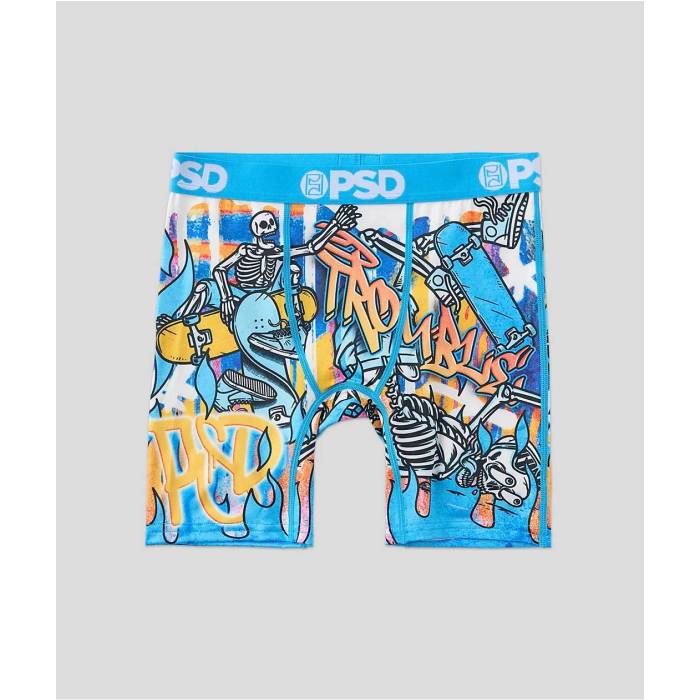 ピーエスディーアンダーウェア Psd Underwear 【 Psd Kids Skater Blue Boxer Briefs Kids\u0027 Multicolor 】 青み 青色