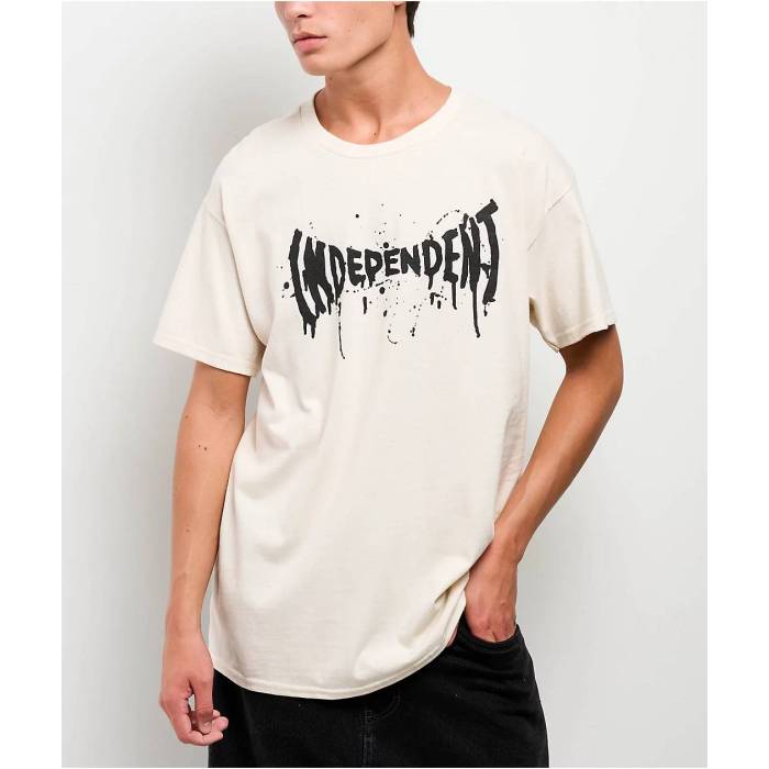 【★百貨店SALE★6/11十二時2時迄】Independent 【 Splatter Cream T-Shirt Men\u0027s Cream 】 皮膚軟化剤 プルオーバー メンズ 皮膚軟化剤