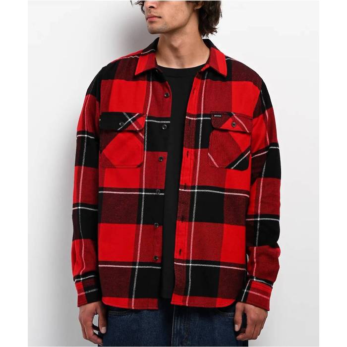ブリクストン Brixton 【 Bowery Red & Black Flannel Shirt Men's Red 】 Red 赤・レッド 黒色 ブラック メンズ Red 赤・レッド
