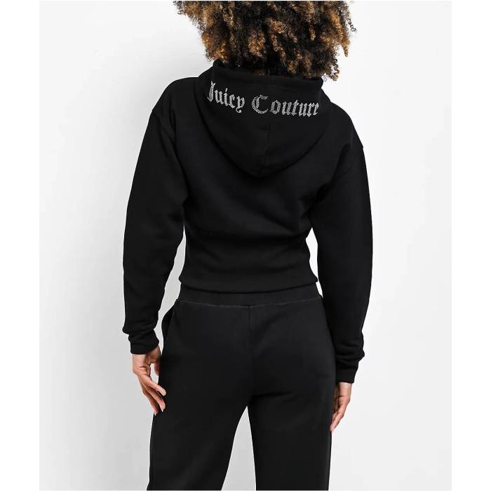 ジューシークチュール Juicy Couture 【 Corset Licorice Crop Zip Hoodie Women's Black 】 Crop クロップ フーディー パーカー レディース 黒色 ブラック