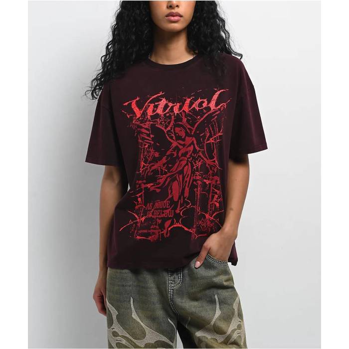 Vitriol 【 Rae Dark Red Wash Oversized T-Shirt Women\u0027s Dark Red 】 Red 赤・赤いこと プルオーバー レディース Red 赤・赤いこと