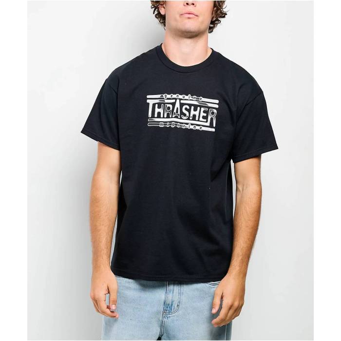 【★百貨店SALE★6/11真夜中2時迄】Thrasher 【 Chrome Genuine Magazine Black T-Shirt Men\u0027s Black 】 黒いこと 黒いこと ティーシャツ メンズ 黒いこと 黒いこと