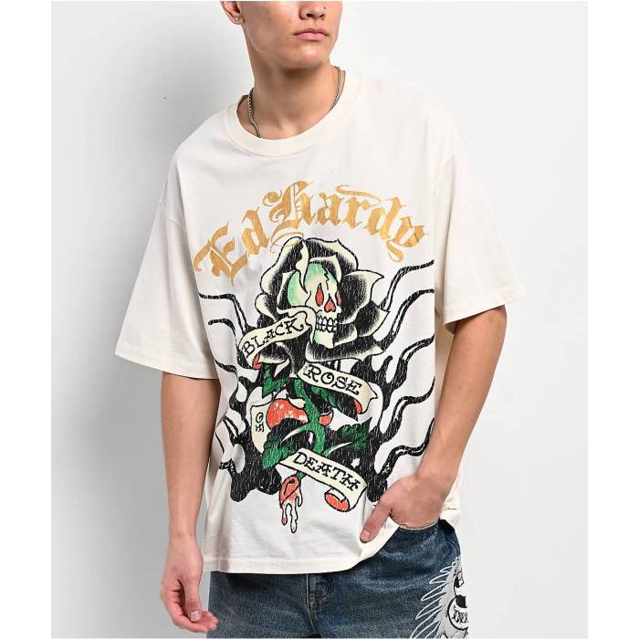 エドハーディー Ed Hardy 【 Black Rose Ivory T-Shirt Men's White 】 黒色 ブラック Rose ローズ アイボリー Tシャツ メンズ 白色 ホワイト