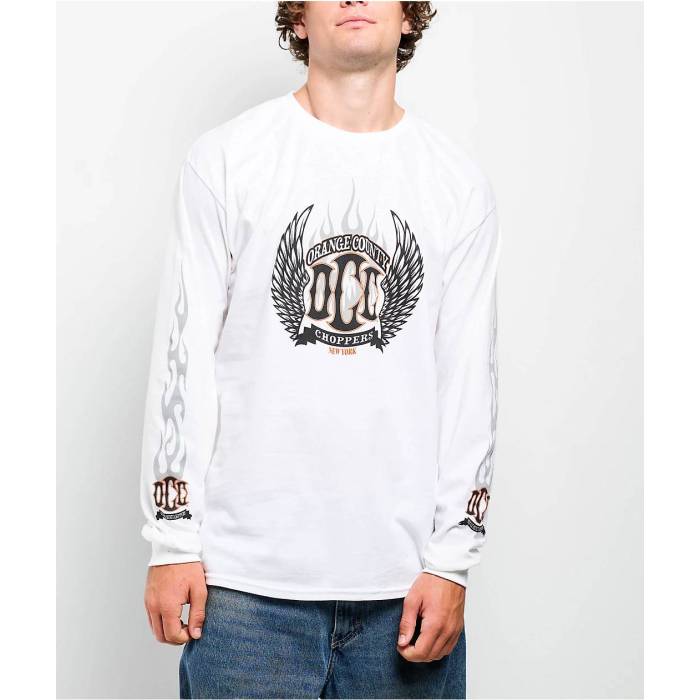 Orange County Choppers 【 Wings White Long Sleeve T-Shirt Men\u0027s White 】 白いこと 白いこと Sleeve 捩り プルオーバー メンズ 白いこと 白いこと