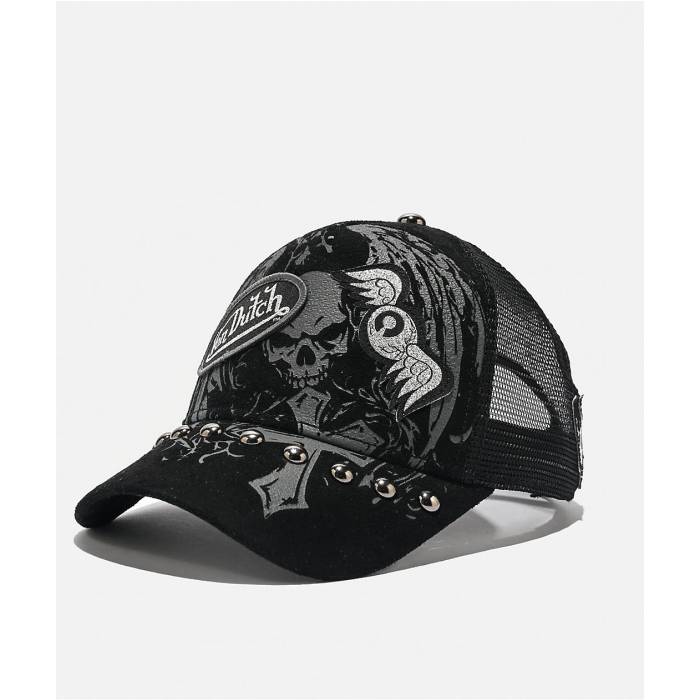 【★百貨店SALE★6/11真夜中2時迄】フォンダッチ Von Dutch 【 Studded Black Suede Trucker Hat Men\u0027s Black 】 黒いこと 黒いこと スエード・スウェード トラッカー メンズ 黒いこと 黒いこと