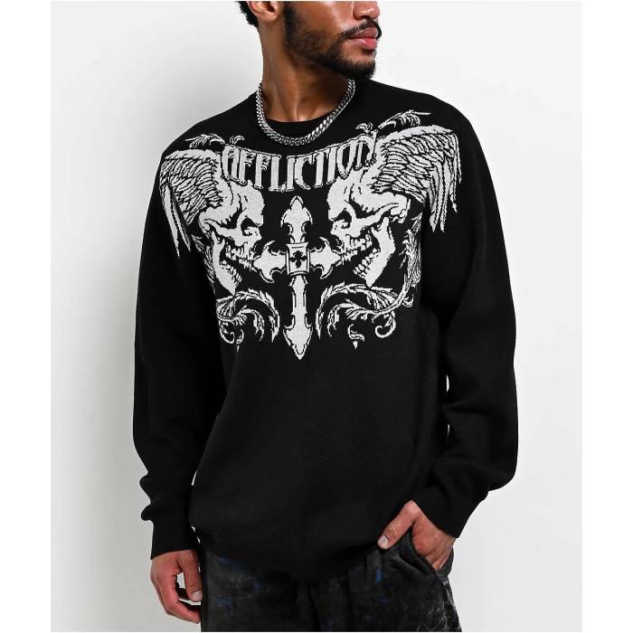 アフリクション Affliction 【 Winged Up Black Sweater Men\u0027s Black 】 黒いこと 黒いこと 調教師 メンズ 黒いこと 黒いこと