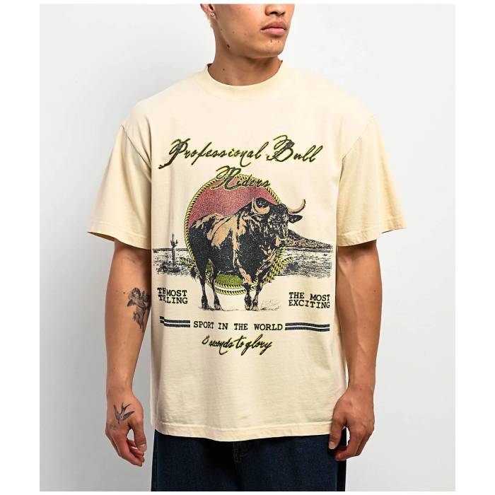 【★百貨店SALE★6/11真夜中2時迄】Pbr - Professional Bull Riders 【 Professional Bull Riders Rise And Run Cream T-Shirt Men\u0027s Natural 】 ライズ 幽客 皮膚軟化剤 ティーシャツ メンズ 自然的