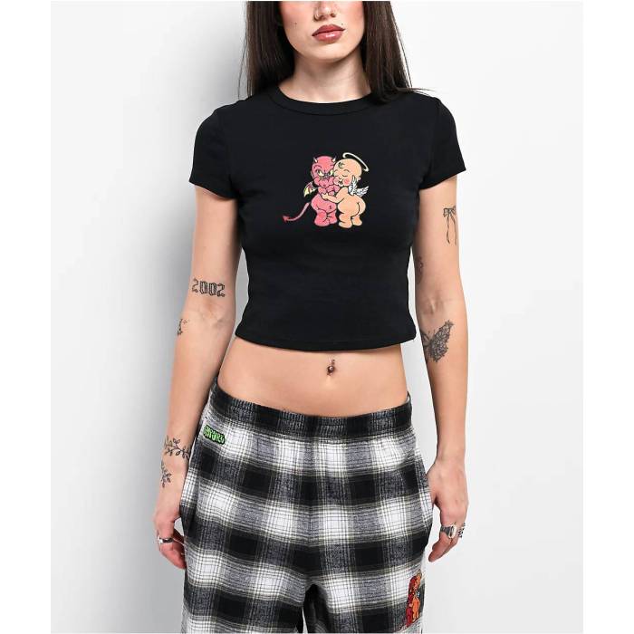エンパイア Empyre 【 Heavenly Hugs Black Crop T-Shirt Women Black 】 黒色 ブラック Crop クロップ Tシャツ レディース 黒色 ブラック
