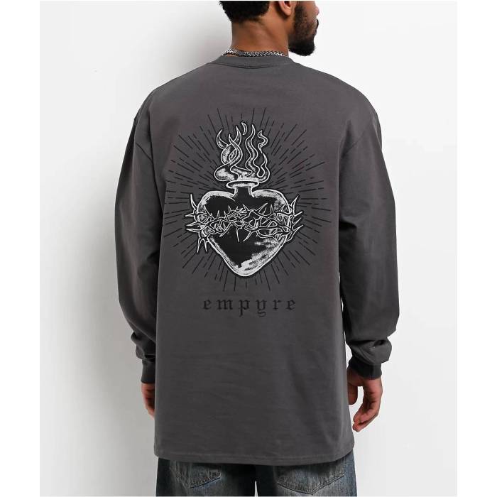 【★百貨店SALE★6/11真夜中2時迄】帝国 Empyre 【 Thorned Hearts Charcoal Long Sleeve T-Shirt Men\u0027s Charcoal 】 暗灰色 Sleeve 衣袂 ティーシャツ メンズ 暗灰色