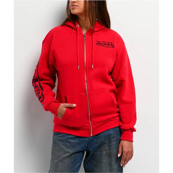 フォンダッチ Von Dutch 【 Red Zip Hoodie Women's Red 】 Red 赤・レッド フーディー パーカー レディース Red 赤・レッド