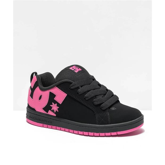 ディーシー Dc 【 Kids Court Graffik Black \u0026 Hot Pink Skate Shoes Women\u0027s Multicolor 】 厚地の外套 黒いこと 黒いこと pink サクラ色 Skate 滑る シューズ 運動すること靴 レディース 靴-スニーカー