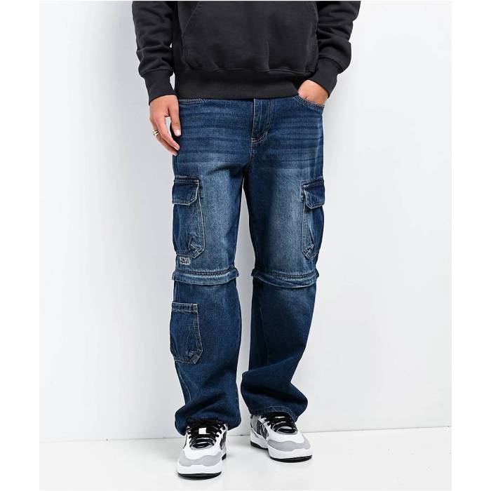 【★百貨店SALE★6/11夜夜中2時迄】帝国 Empyre 【 Blue Zip Off Cargo Denim Skate Jeans Men\u0027s Medium Blue 】 青味 青み 積貨委託貨物 ジーンズ Skate 滑る デニム メンズ 青味 青み