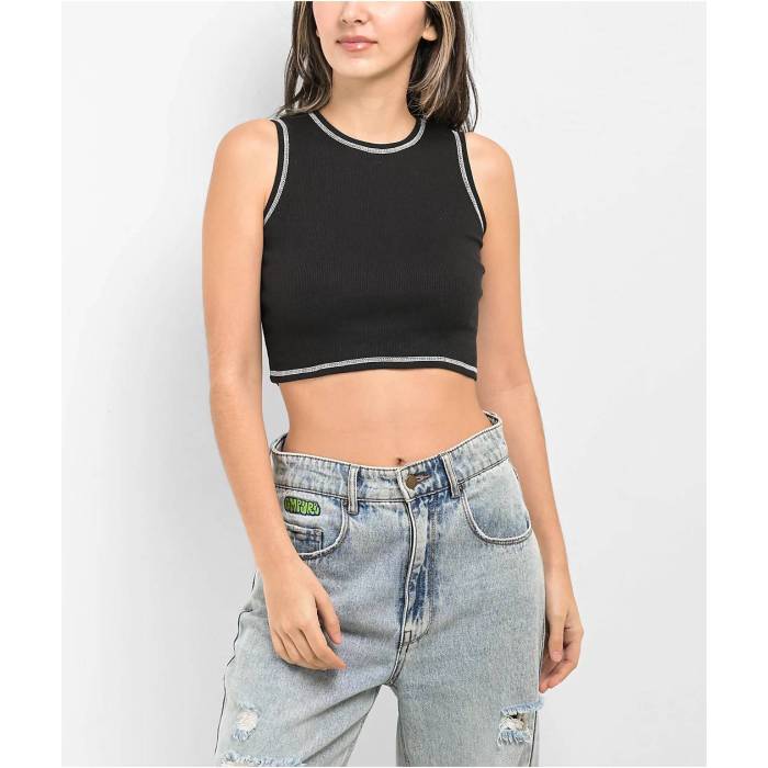 Zine 【 Sunney Caviar Crop Tank Top Women\u0027s Black 】 Crop クロップ 貯蔵タンクいの一番 レディース 黒いこと 黒いこと タンクトップ-トップス-レディースファッション