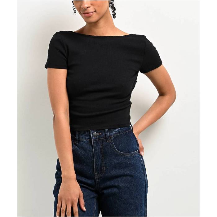 Zine 【 Rita Black Open Back Crop T-Shirt Women\u0027s Black 】 黒いこと 黒いこと Crop クロップ プルオーバー レディース 黒いこと 黒いこと