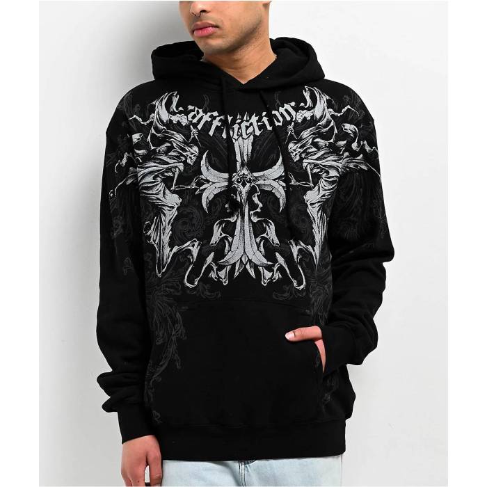 【★百貨店SALE★6/11夜夜中2時迄】アフリクション Affliction 【 Jump Black Hoodie Men\u0027s Black 】 黒いこと 黒いこと フーディー パーカー メンズ 黒いこと 黒いこと