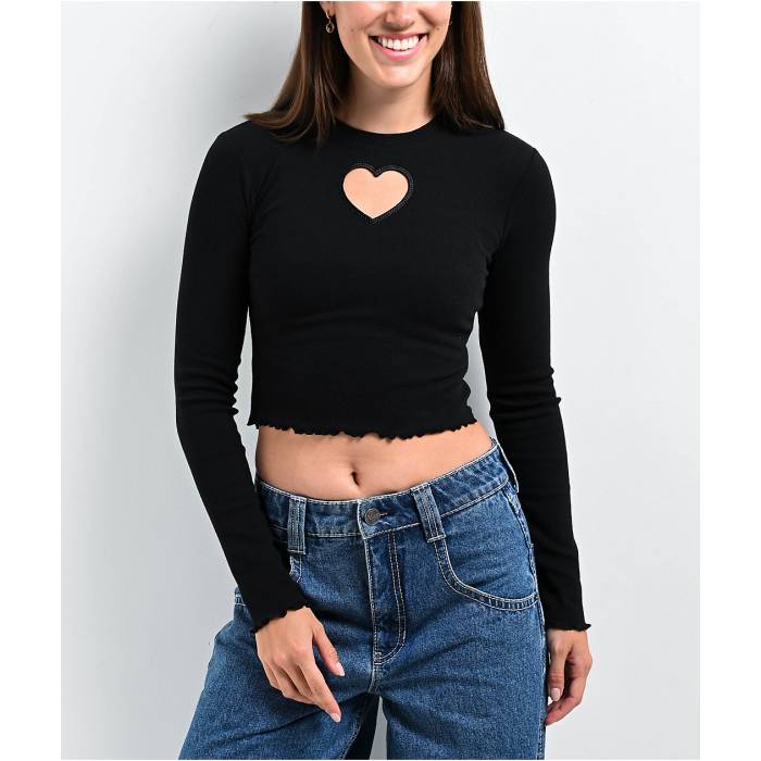 【★百貨店SALE★6/11真夜中2時迄】A.lab 【 Audrina Caviar Cutout Long Sleeve Crop T-Shirt Women\u0027s Black 】 Sleeve 衣袂 Crop クロップ ティーシャツ レディース 黒いこと 黒いこと