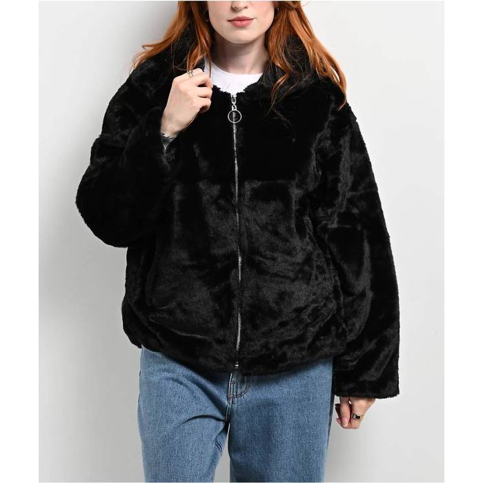 Angel Kiss 【 Black Faux Fur Zip Jacket Women's Black 】 黒色 ブラック Jacket ジャケット レディース 黒色 ブラック