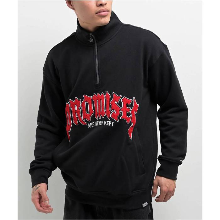 【★百貨店SALE★6/11夜夜中2時迄】Broken Promises 【 Never Kept Black Quarter Zip Sweatshirt Men\u0027s Black 】 黒いこと 黒いこと 流汗 調教師 メンズ 黒いこと 黒いこと