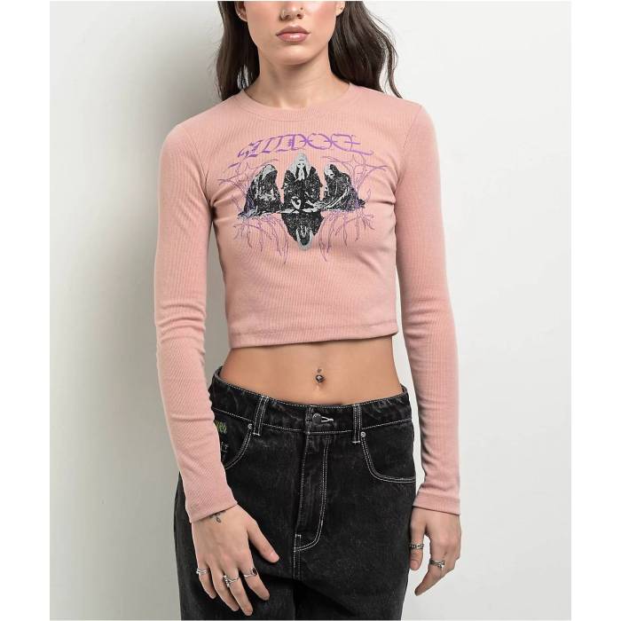Swixxz 【 Dark Castles Pink Long Sleeve Crop T-Shirt Women's Pink 】 pink ピンク Sleeve スリーブ Crop クロップ Tシャツ レディース pink ピンク