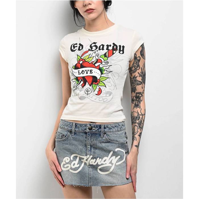 エドハーディー Ed Hardy 【 Love Dagger Ivory T-Shirt Women's Natural 】 アイボリー Tシャツ レディース ナチュラル