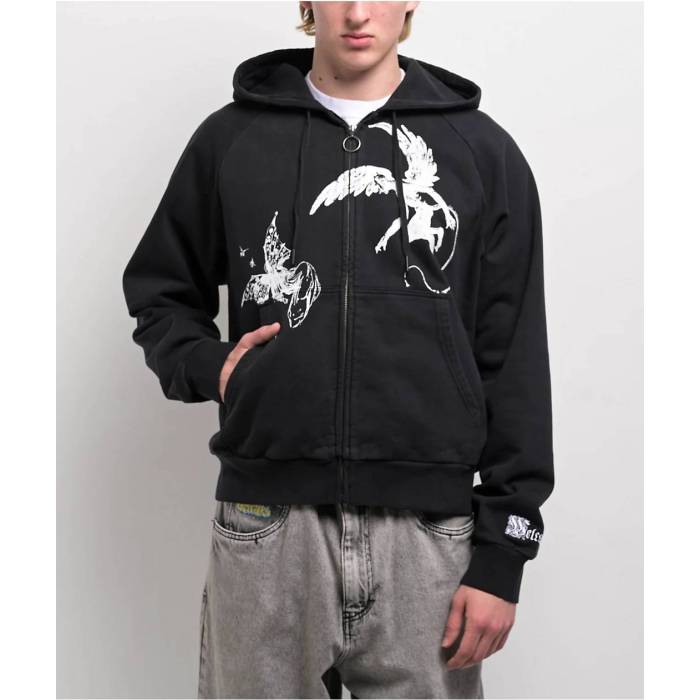 【★百貨店SALE★6/11真夜中2時迄】Welcome Skateboards 【 Welcome Duality Black Wash Crop Zip Hoodie Men\u0027s Black 】 黒いこと 黒いこと Crop クロップ フーディー パーカー メンズ 黒いこと 黒いこと