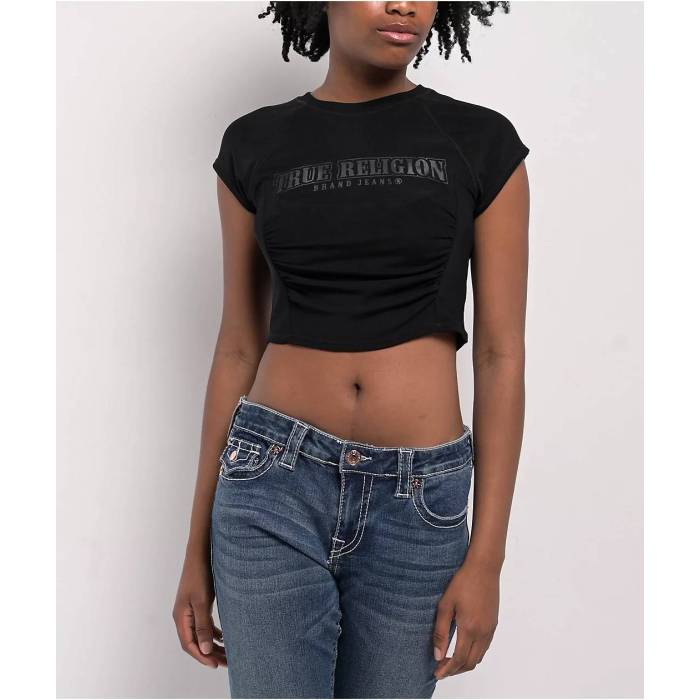 【★百貨店SALE★6/11真夜中2時迄】トゥルーレリジョン True Religion 【 Arched Logo Black Mesh Top Women\u0027s Black 】 ロゴタイプ 黒いこと 黒いこと レディース 黒いこと 黒いこと