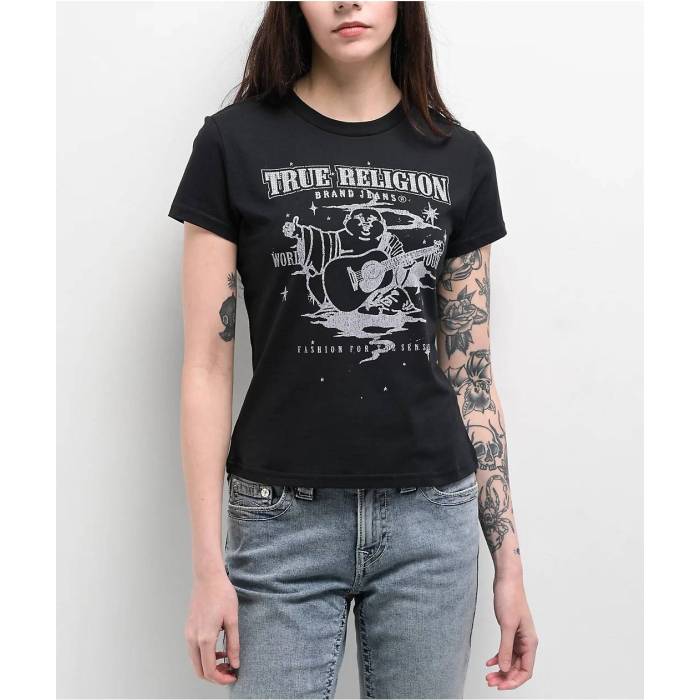 トゥルーレリジョン True Religion 【 Crystal Buddha Black T-Shirt Women's Black 】 黒色 ブラック Tシャツ レディース 黒色 ブラック