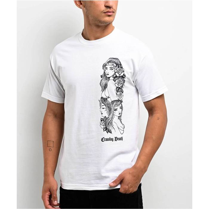Crawling Death 【 Rose Girl White T-Shirt Men\u0027s White 】 Rose サクラ色 白いこと 白いこと プルオーバー メンズ 白いこと 白いこと