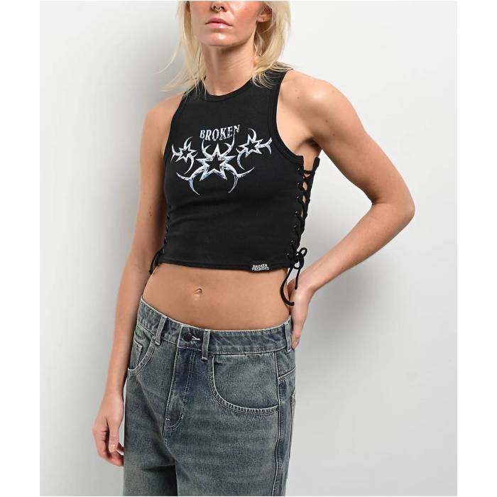 Broken Promises 【 Chromium Black Lace Up Crop Tank Top Women's Black 】 黒色 ブラック Crop クロップ タンクトップ レディース 黒色 ブラック