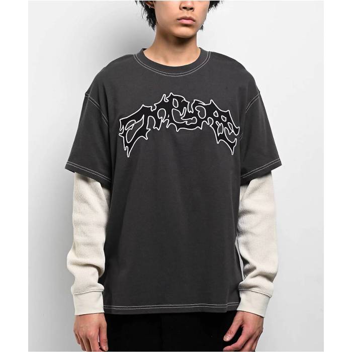 エンパイア Empyre 【 Loose Screw Charcoal & Beige 2Fer Long Sleeve T-Shirt Men\'s Black 】 チャコール ベージュ Sleeve スリーブ Tシャツ メンズ 黒色 ブラック