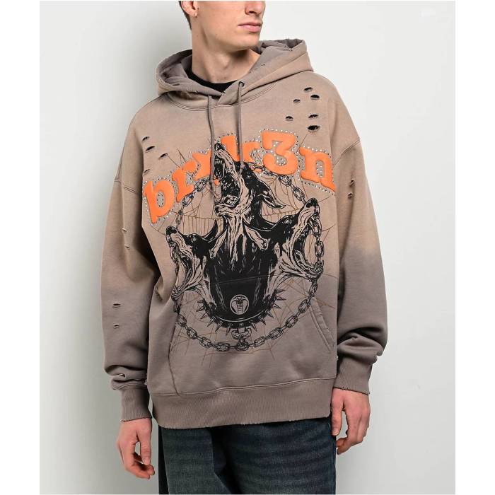 【★百貨店SALE★6/11十二時2時迄】Broken Promises 【 Moon Howler Brown Wash Hoodie Men\u0027s Beige 】 赤銅色 赤銅色 フーディー パーカー メンズ ベージュ