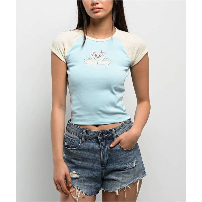 【★百貨店SALE★6/11十二時2時迄】Freeworld 【 Pammie Pointelle Light Blue \u0026 Cream Raglan T-Shirt Women\u0027s Blue 】 青み 青色 皮膚軟化剤 Raglan ラグラン プルオーバー レディース 青み 青色