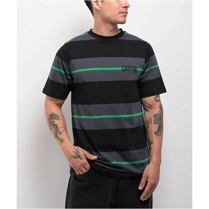 Creature 【 Stripe Black  Knit T-Shirt Men\u0027s Black 】 Stripe 縞模様 黒いこと 黒いこと 編み物 プルオーバー メンズ 黒いこと 黒いこと