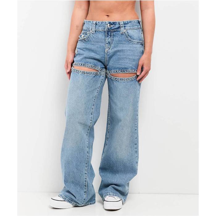 トゥルーレリジョン True Religion 【 Bobbi Crystal Cutout Big T Blue Baggy Jeans Women's Blue 】 青色 ブルー ジーンズ レディース 青色 ブルー