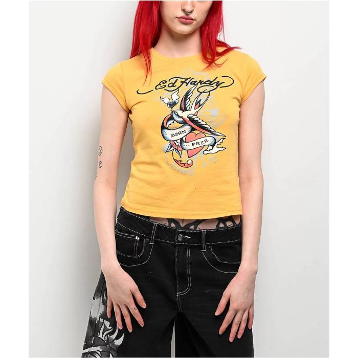 エドハーディー Ed Hardy 【 Swallow Peach T-Shirt Women's Orange 】 Tシャツ レディース orange 橙・オレンジ｜スニケス