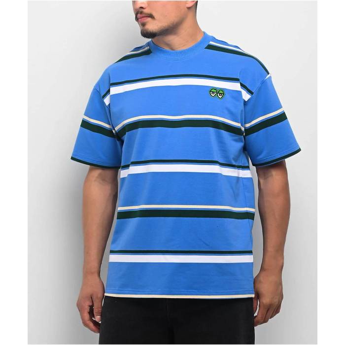 Krooked Skateboards 【 Krooked Eyes Blue Stripe T-Shirt Men's Blue 】 青色 ブルー Stripe ストライプ Tシャツ メンズ 青色 ブルー