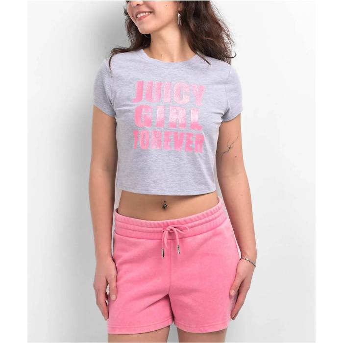 【★百貨店SALE★6/11十二時2時迄】ジューシークチュール Juicy Couture 【 Juicy Girl Grey Crop T-Shirt Women\u0027s Grey 】 薄墨色 薄墨色 Crop クロップ プルオーバー レディース 薄墨色 薄墨色