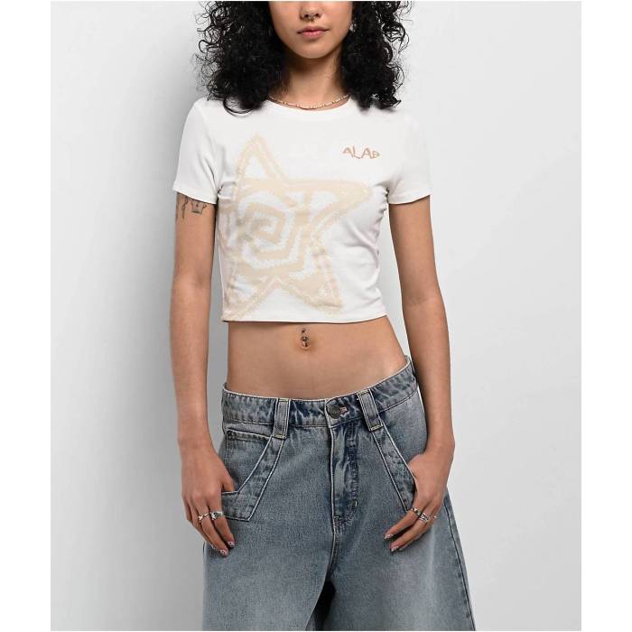 A.lab 【 Serina Star Off White Crop T-Shirt Women Natural 】 白色 ホワイト Crop クロップ Tシャツ レディース ナチュラル