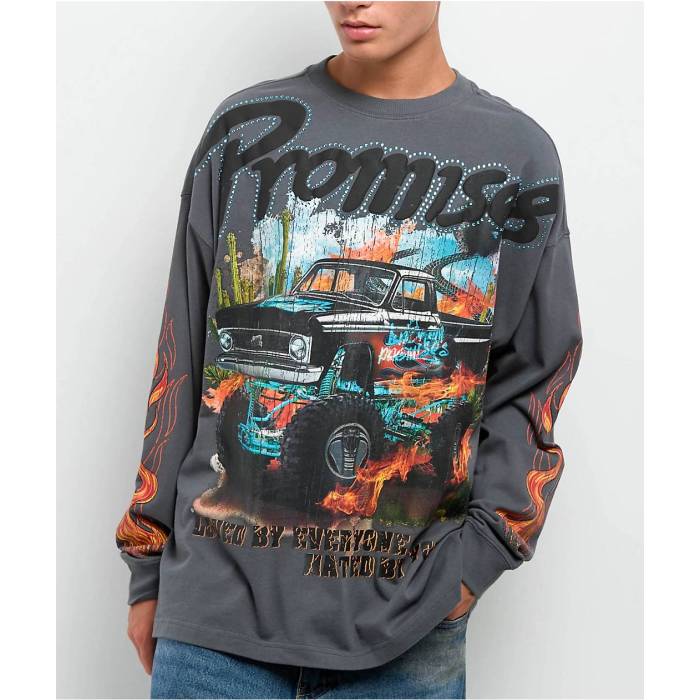 Broken Promises 【 Hated By You Grey Long Sleeve T-Shirt Men's Charcoal 】 灰色 グレー Sleeve スリーブ Tシャツ メンズ チャコール｜スニケス