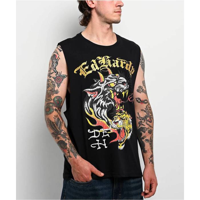 エドハーディー Ed Hardy 【 Tiger Black Cutoff Tank Top Men\u0027s Black 】 黒いこと 黒いこと 貯蔵タンクいの一番 メンズ 黒いこと 黒いこと