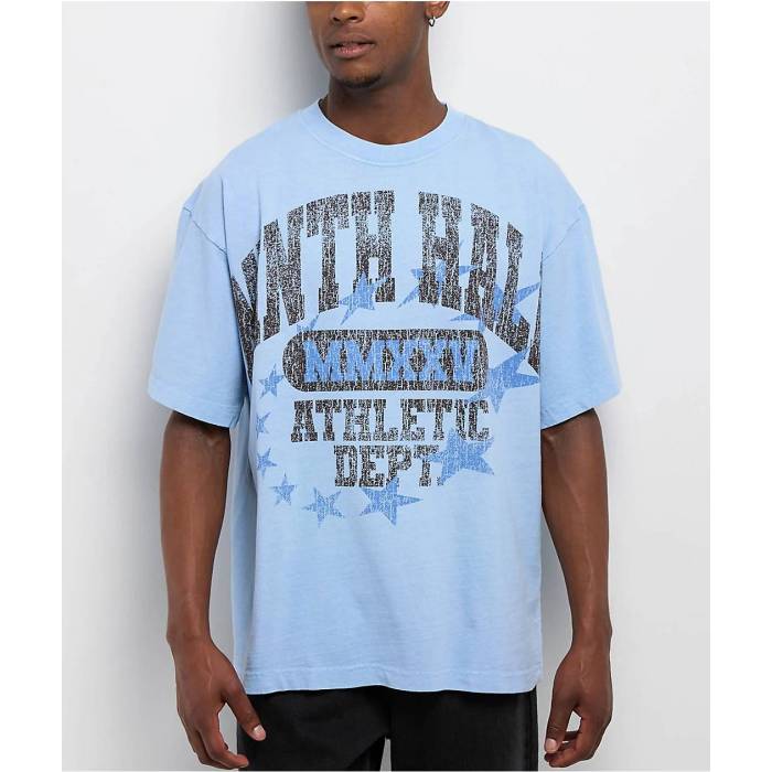 Ninth Hall 【 Layered Text Light Blue Wash T-Shirt Men's Light Pastel Blue 】 青色 ブルー Tシャツ メンズ 青色 ブルー
