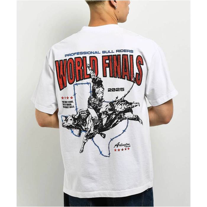 【★百貨店SALE★6/11真夜中2時迄】Pbr - Professional Bull Riders 【 Professional Bull Riders World Finals White T-Shirt Men\u0027s White 】 白いこと 白いこと ティーシャツ メンズ 白いこと 白いこと