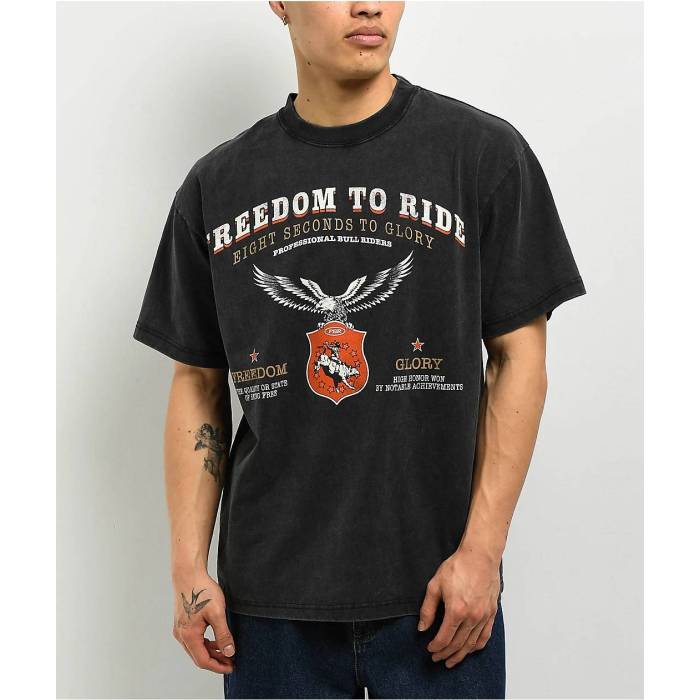 【★百貨店SALE★6/11真夜中2時迄】Pbr - Professional Bull Riders 【 Professional Bull Riders Freedom To Ride Black Wash T-Shirt Men\u0027s Black 】 黒いこと 黒いこと ティーシャツ メンズ 黒いこと 黒いこと