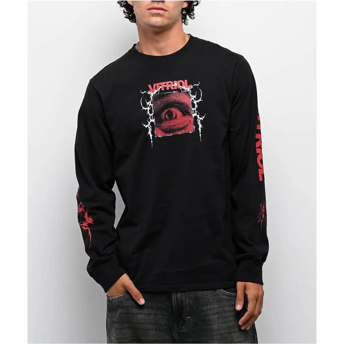 【★百貨店SALE★6/11真夜中2時迄】Vitriol 【 Bold Red Black Long Sleeve T-Shirt Men\u0027s Black 】 Red 赤・赤いこと 黒いこと 黒いこと Sleeve 衣袂 ティーシャツ メンズ 黒いこと 黒いこと