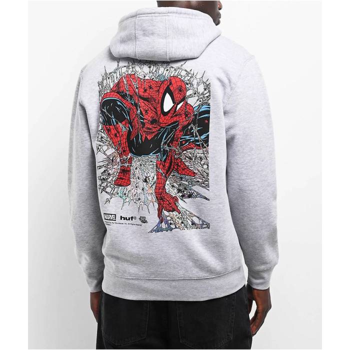 【★百貨店SALE★6/11真夜中2時迄】ハフ Huf 【 X Spider-Man Arachknight Grey Zip Hoodie Men\u0027s Medium Grey 】 薄墨色 薄墨色 フーディー パーカー メンズ 薄墨色 薄墨色